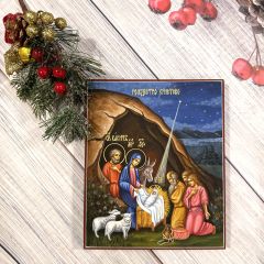 Рукописная икона Рождество Христово 12 (Размер 17*21 см)