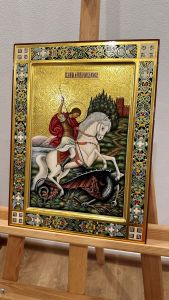 Рукописная икона Чудо Георгия о змие №61 (Размер 30х40 см)