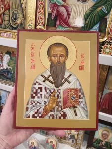 Рукописная икона Василий Великий