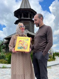 Рукописная икона Чудо Георгия о змие №66 (Размер 30х36 см)