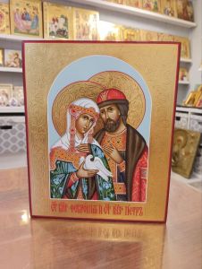 Рукописная икона Петр и Феврония №203 (Размер 17х21 см)