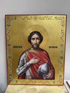 Рукописная икона Александр Невский с кракелюром (Размер 50х60 см)