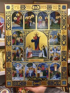 Рукописная икона Воскресение Христово и 12 Великих Праздников 3