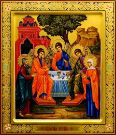 Рукописная икона Святая Троица с Авраамом и Саррой (Размер 27*31 см)