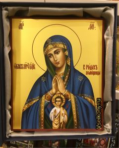 Рукописная икона В Родах Помощница 7 
