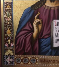 Рукописная икона Спас Вседержитель с резьбой 67