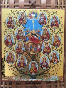 Рукописная икона Древо Богородицы