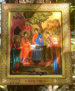 Рукописная икона Святая Троица с Авраамом и Саррой (Размер 27*31 см)