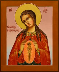 Рукописная икона Помощница в родах 9 (Размер 17*21 см)