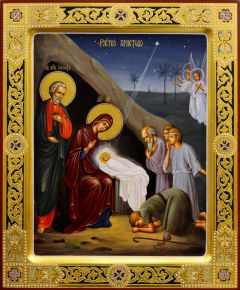 Рукописная икона Рождество Христово 11 (Размер 21*25 см)