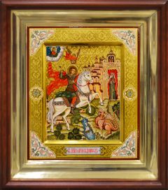 Рукописная икона Чудо Георгия о змии 32 (Размер 27*31 см)