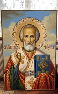 Рукописная икона Николай Чудотворец 121