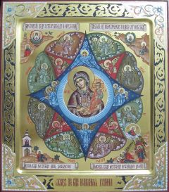 Рукописная икона Неопалимая Купина с резьбой