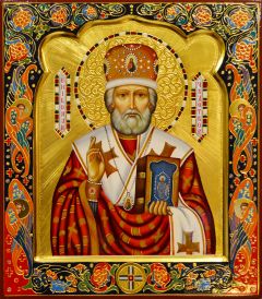 Рукописная икона Николай Чудотворец с херувимами №134 