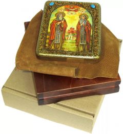 Икона ручной работы Кирилл и Мария Радонежские с камнями