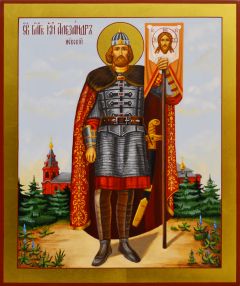 Рукописная икона Александр Невский №83 (Размер 21х25 см)