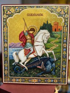 Рукописная икона Чудо Георгия о змие №15 