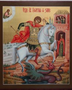 Рукописная икона Георгий Победоносец на коне