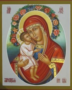 Рукописная икона Жировицкая Божия Матерь