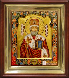 Рукописная икона Николай Чудотворец с херувимами №134 