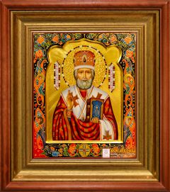 Рукописная икона Николай Чудотворец с херувимами №134 