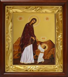 Рукописная икона Первые шаги Иисуса Христа (Размер 17х21 см)