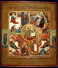 Рукописная икона Доброчадие (Четыре Рождества)
