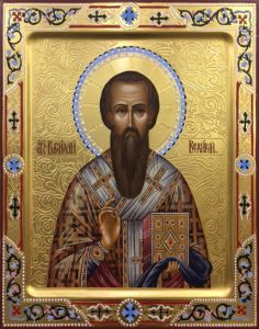 Рукописная икона Василий Великий