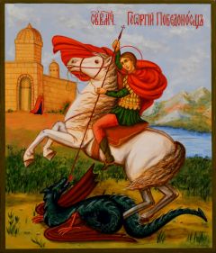 Рукописная икона Чудо Георгия о змии 11 