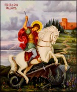 Рукописная икона Чудо Георгия о змии 25 (Размер 21*25 см)