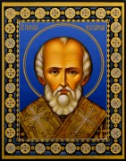 Рукописная икона Николай Чудотворец с резьбой 74 (Размер 22*28 см)