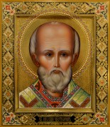 Рукописная икона Николай Чудотворец оплечный 97 (Размер 27*31 см)
