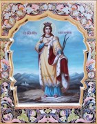 Рукописная икона Екатерина великомученица с резьбой 11