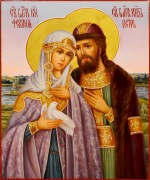 Рукописная икона Петр и Феврония масло 151 (Размер 17*21 см)