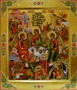 Рукописная икона Ветхозаветная Троица с житийными клеймами 
