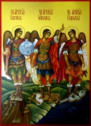 Рукописная икона Архангел Михаил, Гавриил и Рафаил